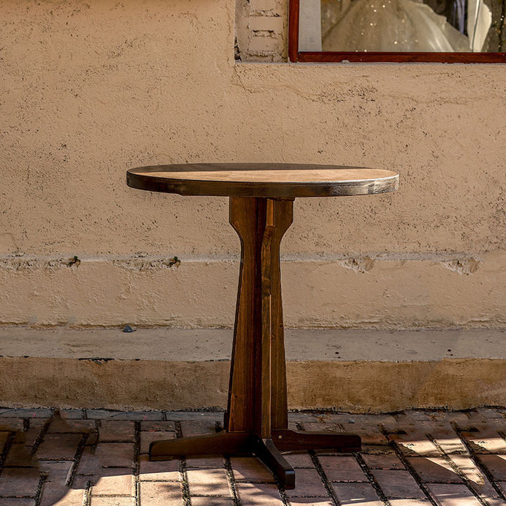 Zeitgenössisches Retro-Massivholz-Sperrholz- und Eisen-Rund-Quadrat-Couchtisch- und Stuhlset für Balkon und Wohnzimmer 