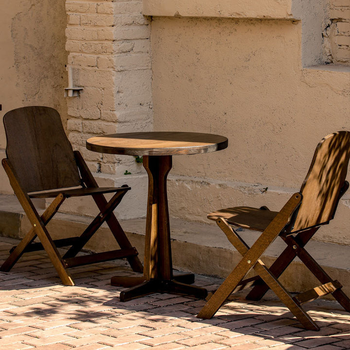 Zeitgenössisches Retro-Massivholz-Sperrholz- und Eisen-Rund-Quadrat-Couchtisch- und Stuhlset für Balkon und Wohnzimmer 