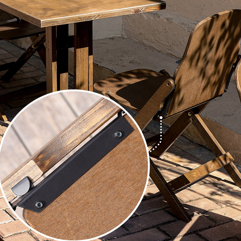 Zeitgenössisches Retro-Massivholz-Sperrholz- und Eisen-Rund-Quadrat-Couchtisch- und Stuhlset für Balkon und Wohnzimmer 