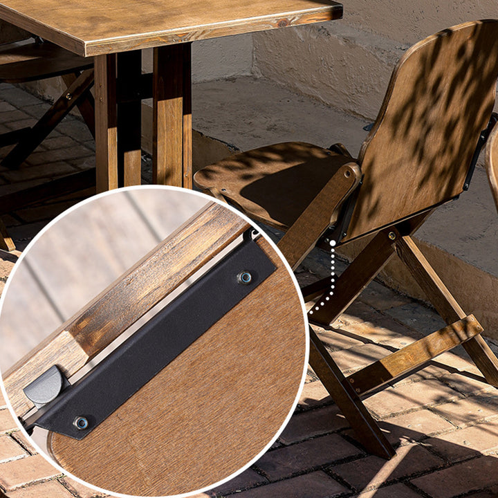 Zeitgenössisches Retro-Massivholz-Sperrholz- und Eisen-Rund-Quadrat-Couchtisch- und Stuhlset für Balkon und Wohnzimmer 