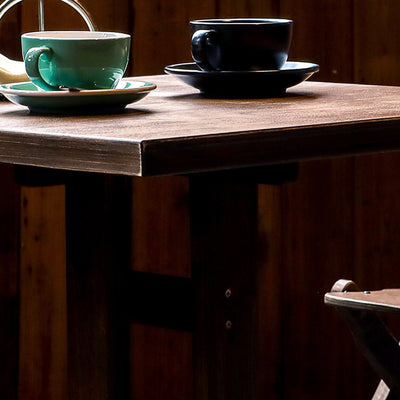 Contemporary Retro Solid Wood & Iron Round Square Coffee Table And Chair Set For Balcony & Living Room