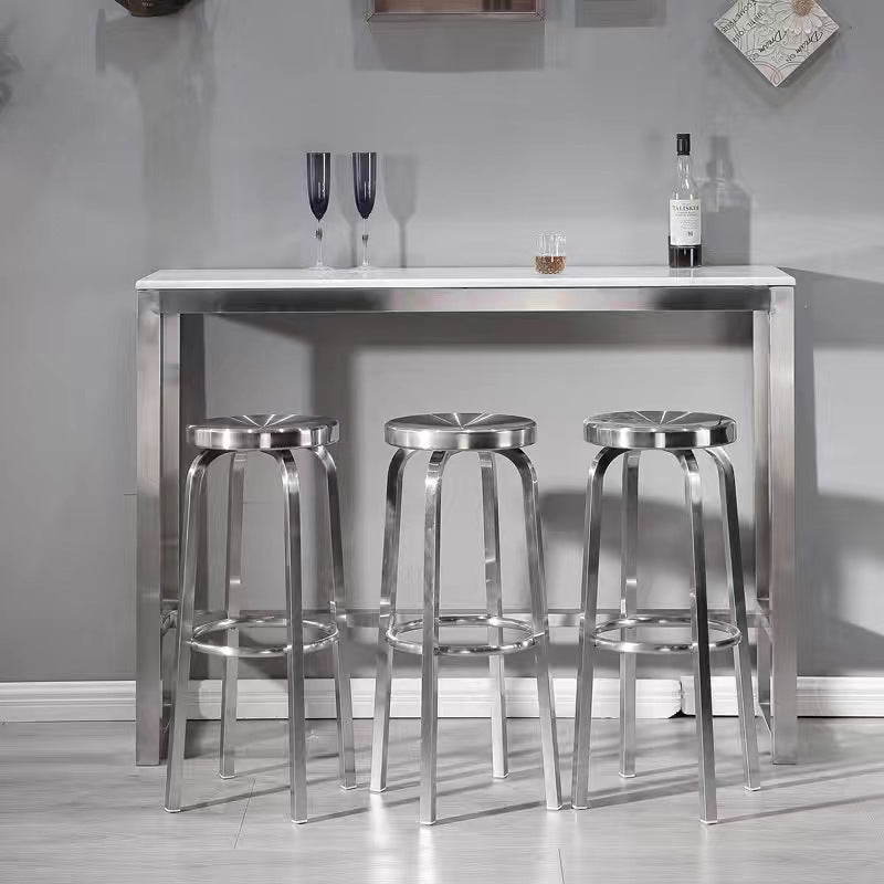 Contemporary Industrial Stainless Steel Round Tall Coffee Table &amp; Stool Set For Kitchen &amp; Living Room