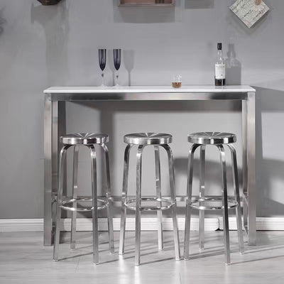 Ensemble de table basse ronde haute en acier inoxydable industriel contemporain et tabouret pour la cuisine et le salon 