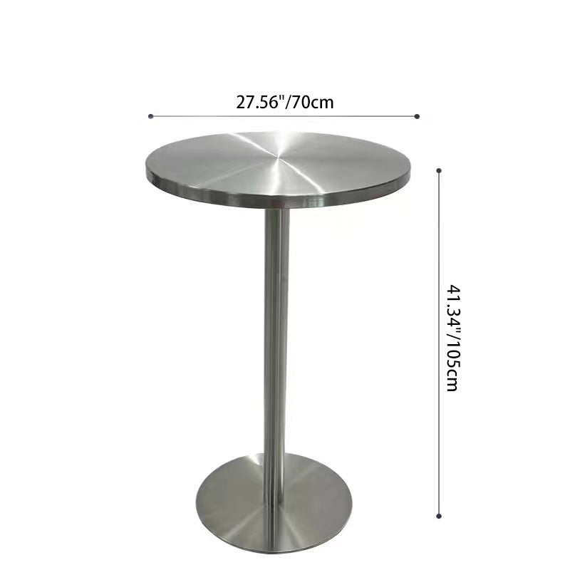 Ensemble de table basse ronde haute en acier inoxydable industriel contemporain et tabouret pour la cuisine et le salon 
