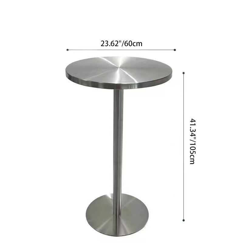 Ensemble de table basse ronde haute en acier inoxydable industriel contemporain et tabouret pour la cuisine et le salon 