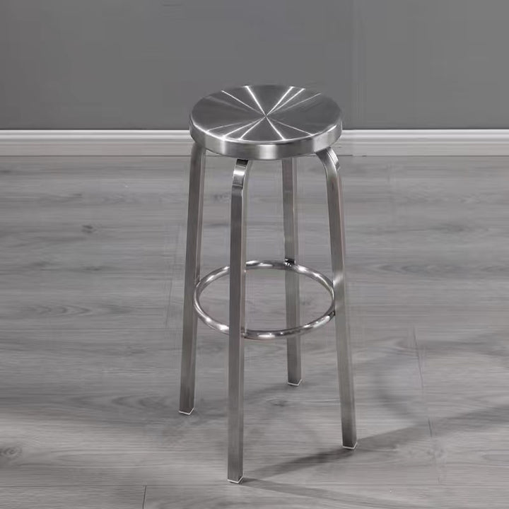 Contemporary Industrial Stainless Steel Round Tall Coffee Table & Stool Set For Kitchen & Living Room