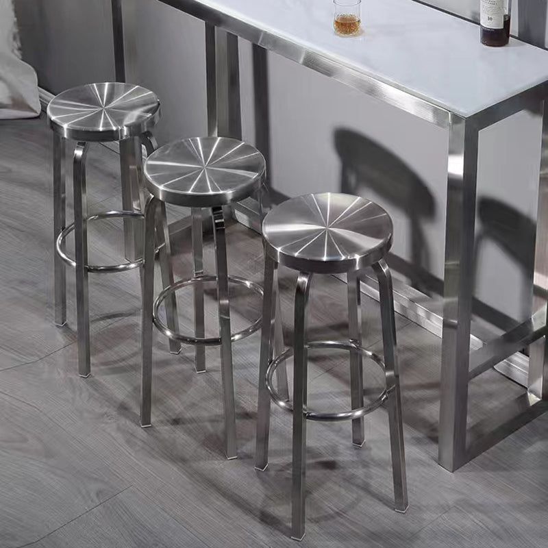 Contemporary Industrial Stainless Steel Round Tall Coffee Table &amp; Stool Set For Kitchen &amp; Living Room
