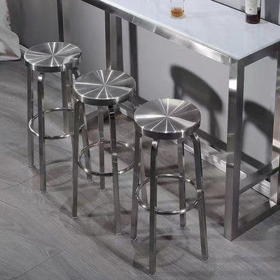 Ensemble de table basse ronde haute en acier inoxydable industriel contemporain et tabouret pour la cuisine et le salon 