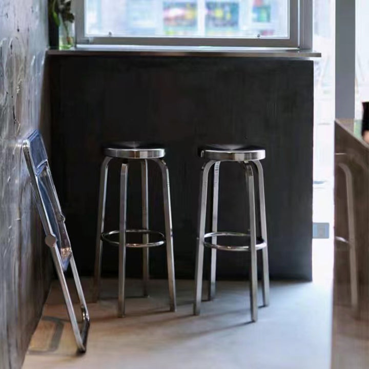 Contemporary Industrial Stainless Steel Round Tall Coffee Table &amp; Stool Set For Kitchen &amp; Living Room