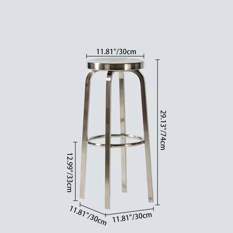 Contemporary Industrial Stainless Steel Round Tall Coffee Table &amp; Stool Set For Kitchen &amp; Living Room