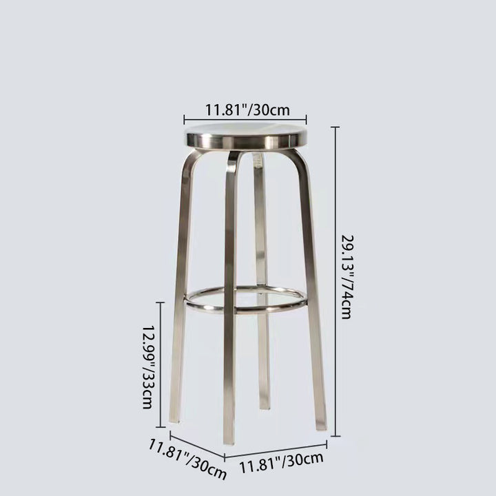 Contemporary Industrial Stainless Steel Round Tall Coffee Table &amp; Stool Set For Kitchen &amp; Living Room