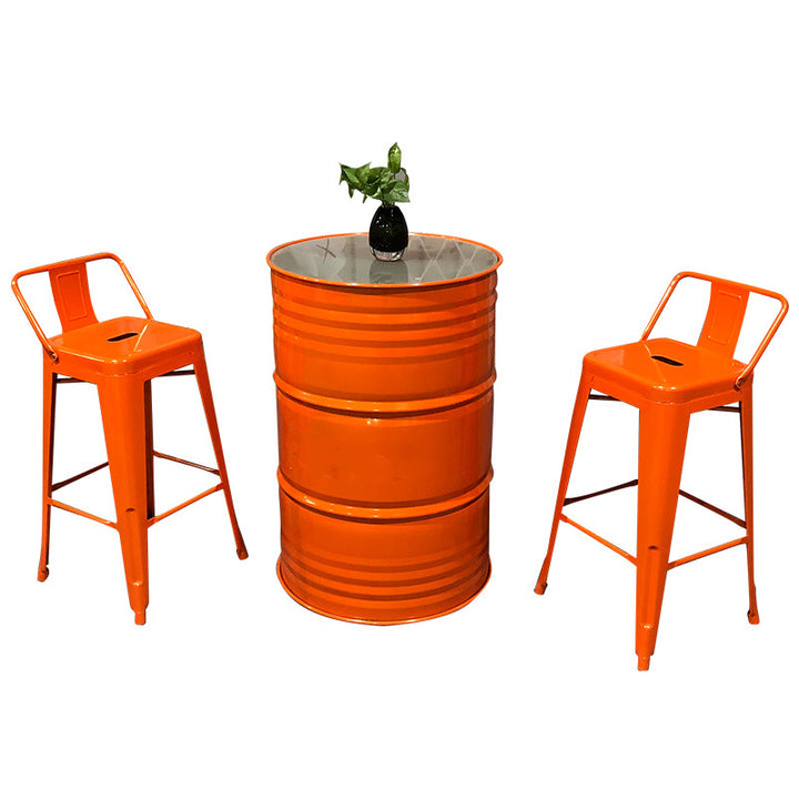 Table et ensemble de tabourets contemporains en forme de tambour industriel avec rangement et 2/4 sièges pour salon et cuisine 
