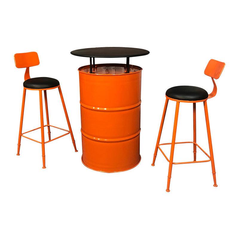 Table et ensemble de tabourets contemporains en forme de tambour industriel avec rangement et 2/4 sièges pour salon et cuisine 
