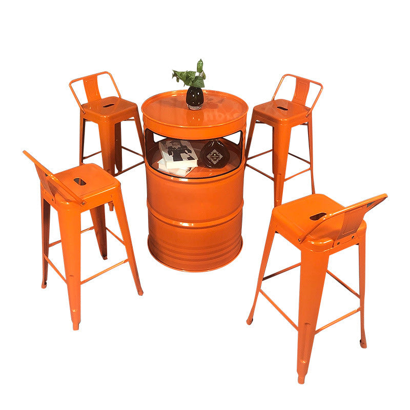Table et ensemble de tabourets contemporains en forme de tambour industriel avec rangement et 2/4 sièges pour salon et cuisine 