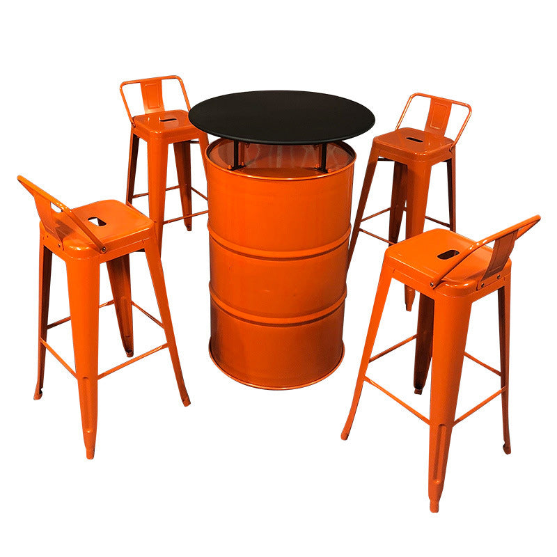 Table et ensemble de tabourets contemporains en forme de tambour industriel avec rangement et 2/4 sièges pour salon et cuisine 