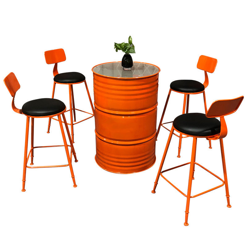 Table et ensemble de tabourets contemporains en forme de tambour industriel avec rangement et 2/4 sièges pour salon et cuisine 