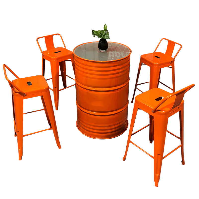 Table et ensemble de tabourets contemporains en forme de tambour industriel avec rangement et 2/4 sièges pour salon et cuisine 