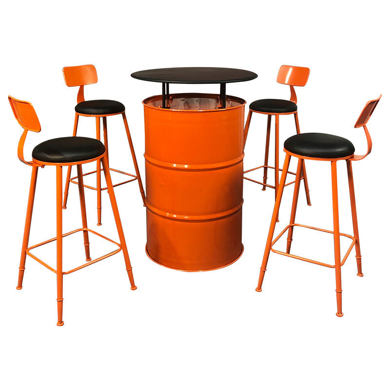 Table et ensemble de tabourets contemporains en forme de tambour industriel avec rangement et 2/4 sièges pour salon et cuisine 