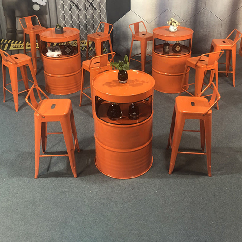 Table et ensemble de tabourets contemporains en forme de tambour industriel avec rangement et 2/4 sièges pour salon et cuisine 