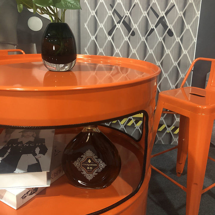 Table et ensemble de tabourets contemporains en forme de tambour industriel avec rangement et 2/4 sièges pour salon et cuisine 