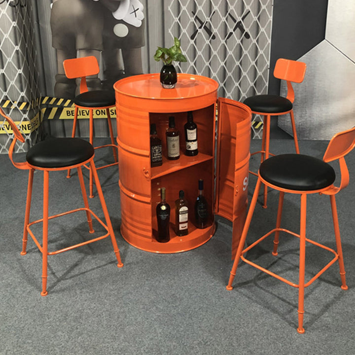 Table et ensemble de tabourets contemporains en forme de tambour industriel avec rangement et 2/4 sièges pour salon et cuisine 