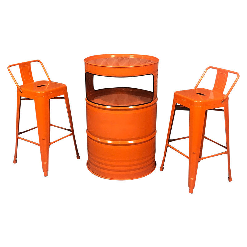 Table et ensemble de tabourets contemporains en forme de tambour industriel avec rangement et 2/4 sièges pour salon et cuisine 