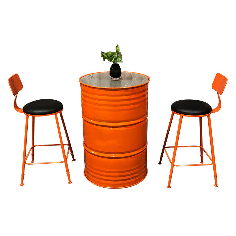 Table et ensemble de tabourets contemporains en forme de tambour industriel avec rangement et 2/4 sièges pour salon et cuisine 