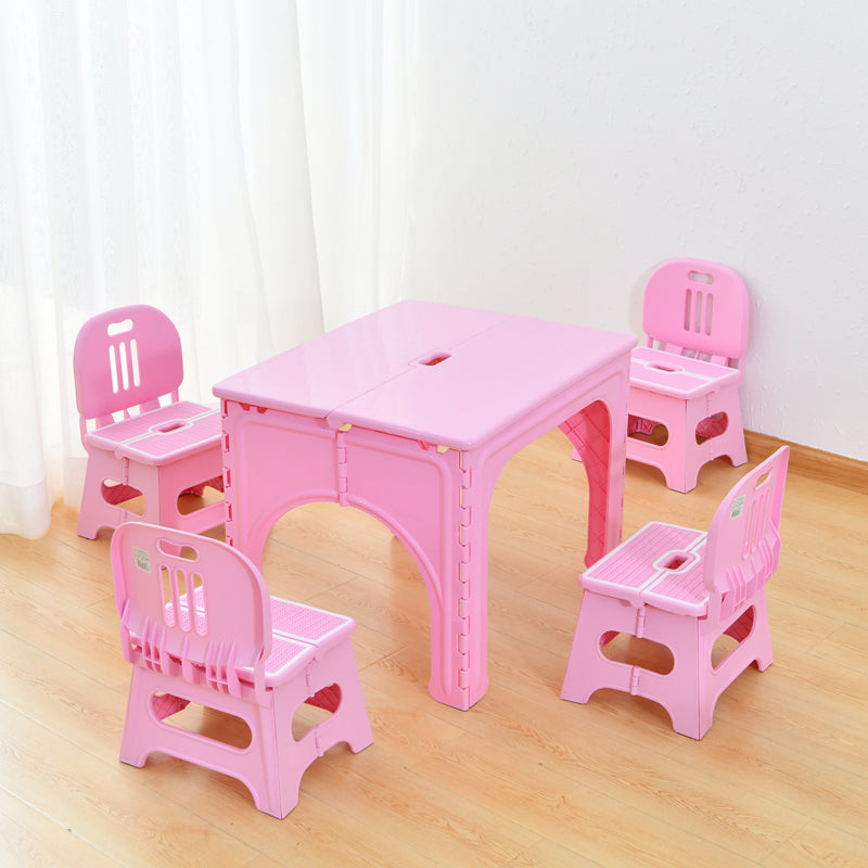 Table et ensemble de chaises pour enfants rectangulaires creux PP minimaliste moderne avec design pliable pour salle à manger ou salon 