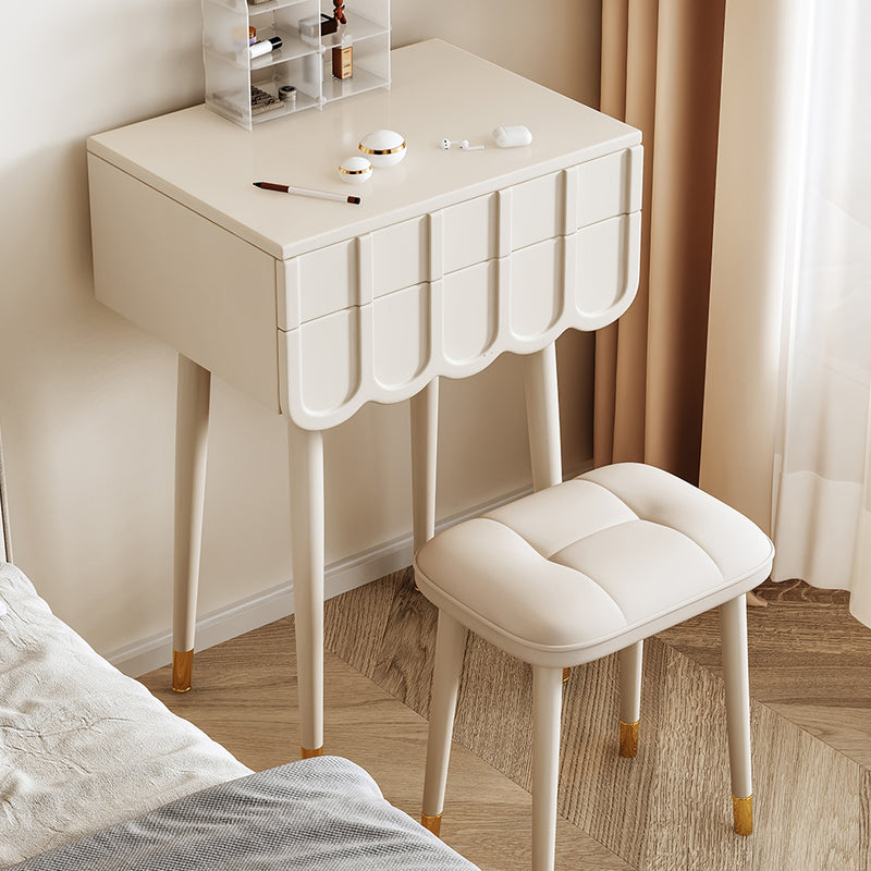 Ensemble de coiffeuse et tabouret moderne minimaliste en métal avec arche rectangulaire écologique avec miroir LED rabattable et 2 tiroirs pour chambre 
