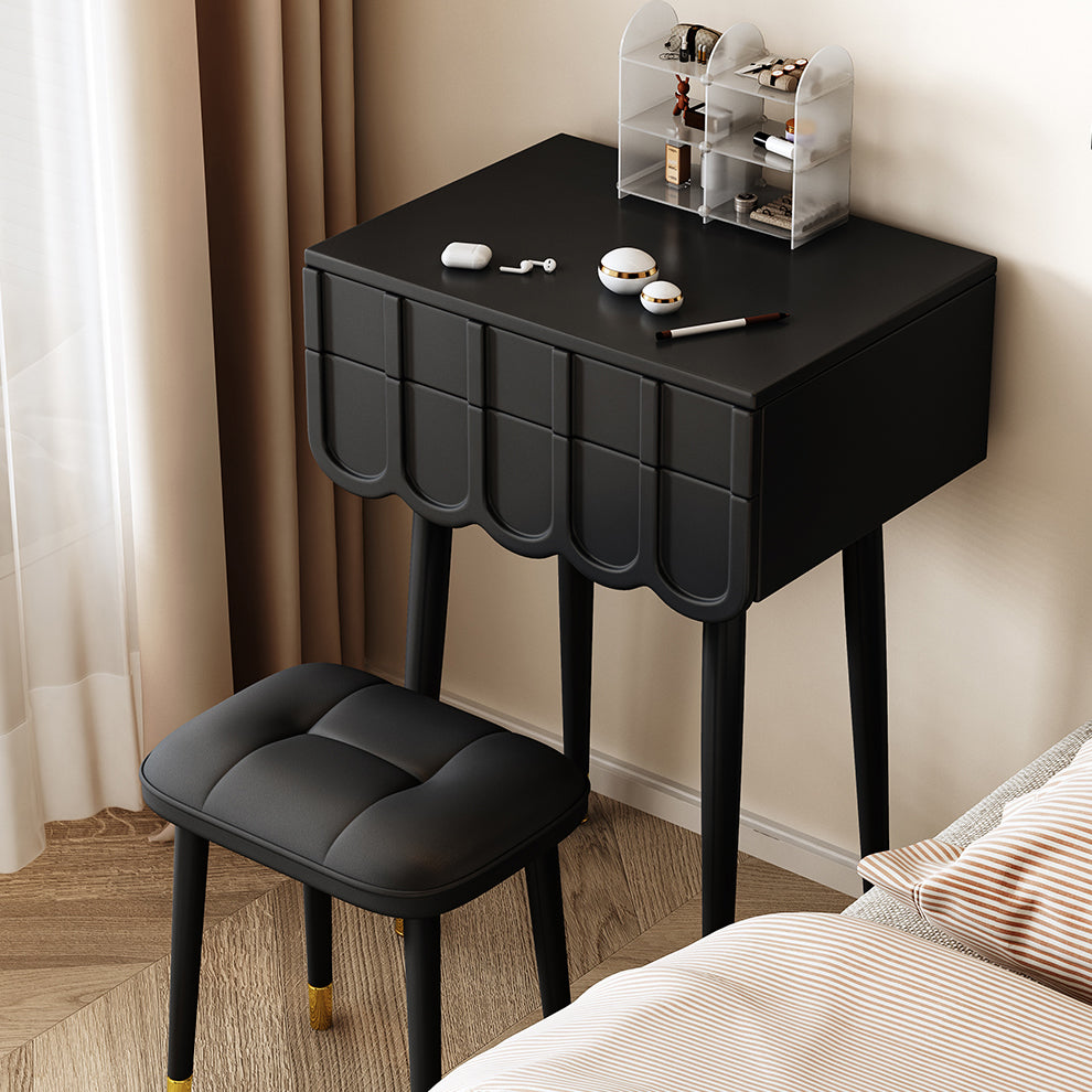 Moderner minimalistischer Eco-Board Metall-Rechteckbogen Schminktisch &amp; Hocker-Set mit Klappspiegel mit LED-Beleuchtung &amp; 2 Schubladen für das Schlafzimmer 