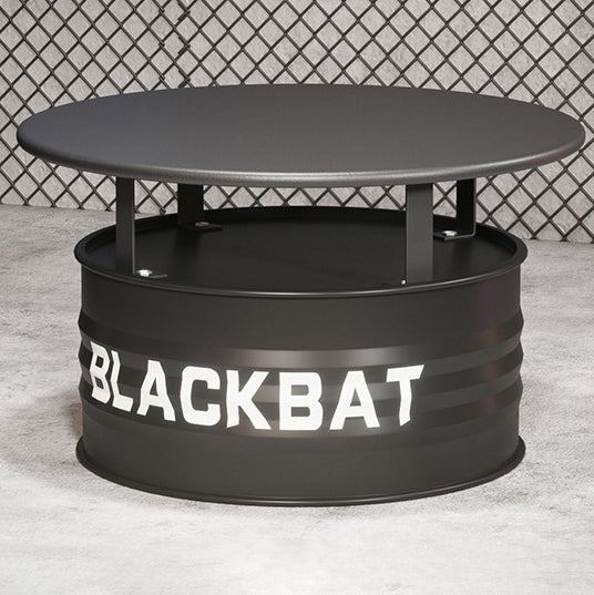 Table basse et ensemble de chaises contemporains en tambour industriel rond en fer avec cuir et éponge pour salle à manger 