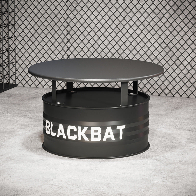 Table basse et ensemble de chaises contemporains en tambour industriel rond en fer avec cuir et éponge pour salle à manger 