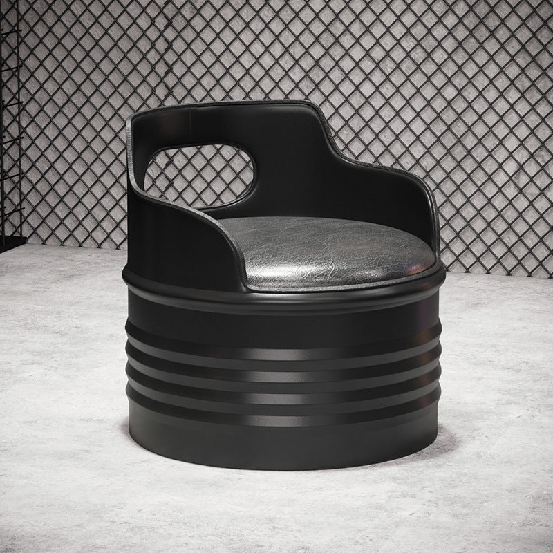 Table basse et ensemble de chaises contemporains en tambour industriel rond en fer avec cuir et éponge pour salle à manger 