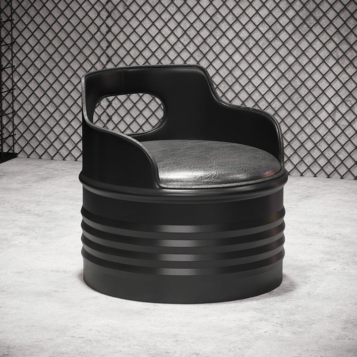 Table basse et ensemble de chaises contemporains en tambour industriel rond en fer avec cuir et éponge pour salle à manger 