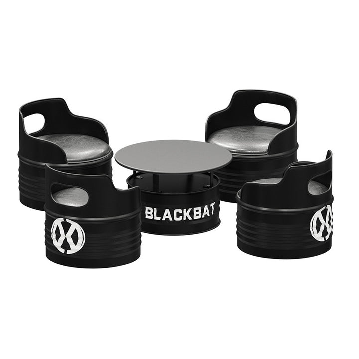 Table basse et ensemble de chaises contemporains en tambour industriel rond en fer avec cuir et éponge pour salle à manger 