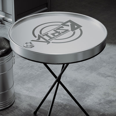 Table basse ronde et ensemble de chaises en fer industriel contemporain avec tambour en cuir et huile 1-rangement pour salon 