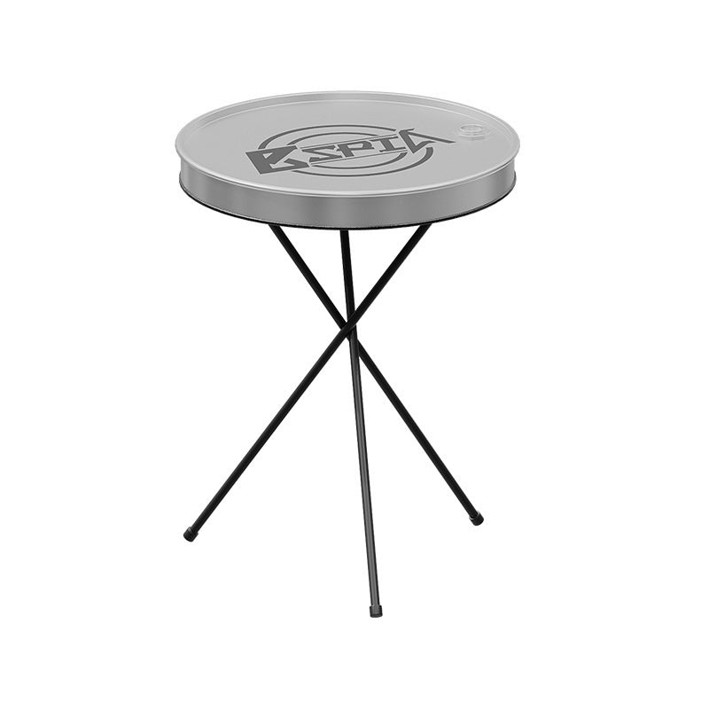 Table basse ronde et ensemble de chaises en fer industriel contemporain avec tambour en cuir et huile 1-rangement pour salon 