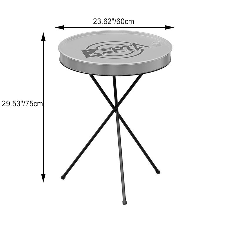 Table basse ronde et ensemble de chaises en fer industriel contemporain avec tambour en cuir et huile 1-rangement pour salon 