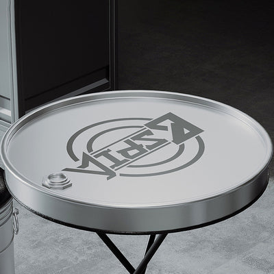 Table basse ronde et ensemble de chaises en fer industriel contemporain avec tambour en cuir et huile 1-rangement pour salon 