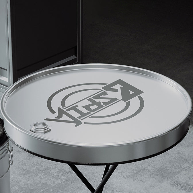 Table basse ronde et ensemble de chaises en fer industriel contemporain avec tambour en cuir et huile 1-rangement pour salon 