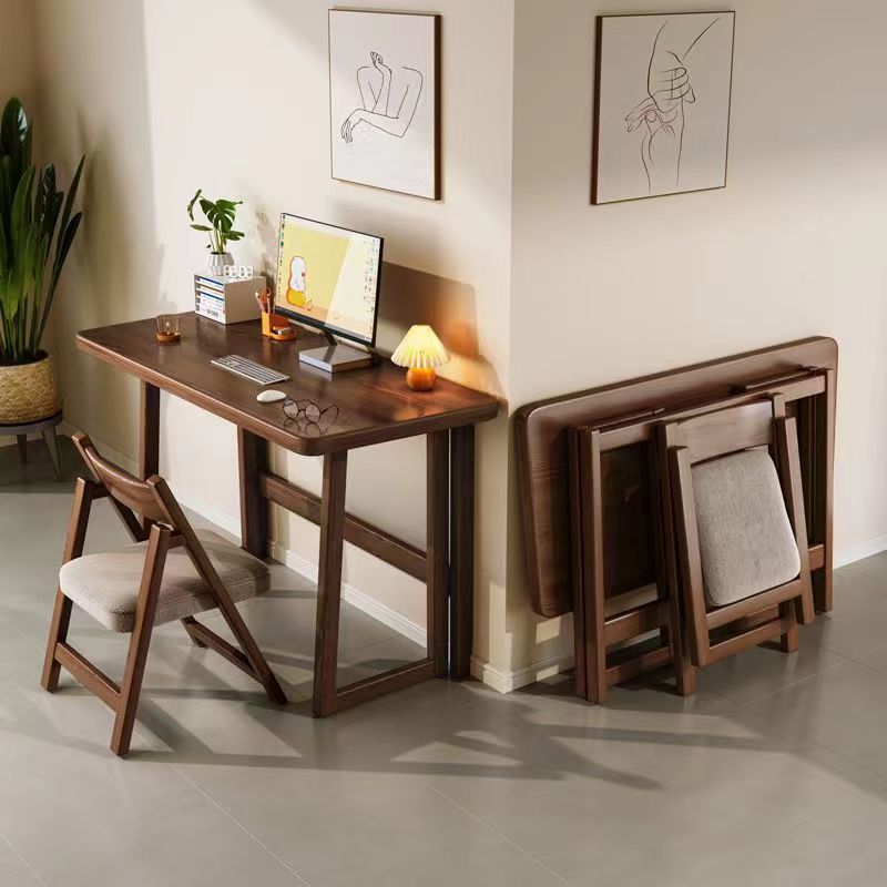 Modern Simplicity Rubber Wood Hardware Rectangular Foldable Desk &amp; Chair Set For Study