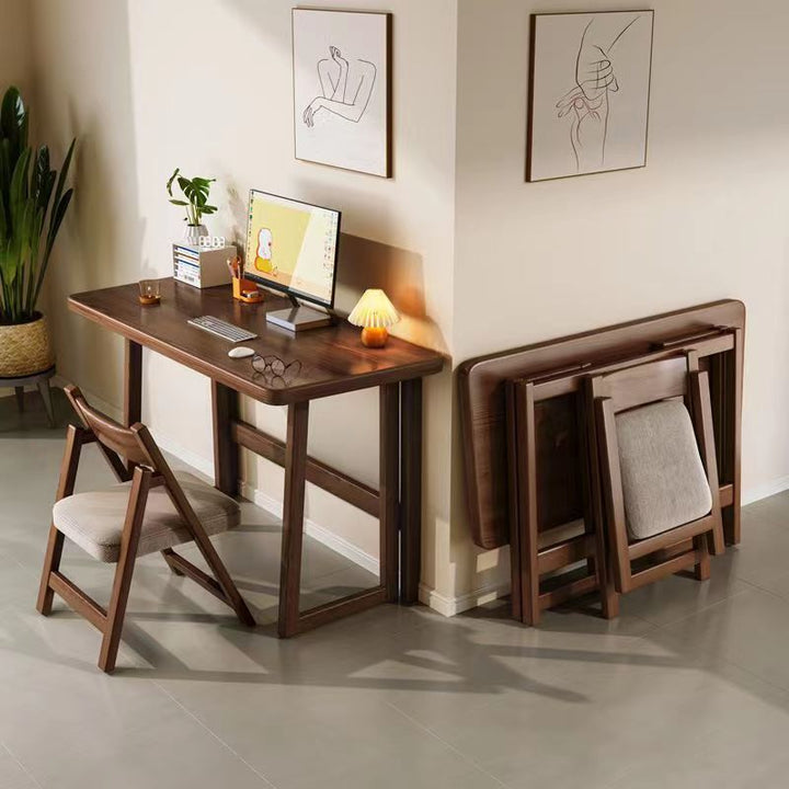 Modern Simplicity Rubber Wood Hardware Rectangular Foldable Desk &amp; Chair Set For Study