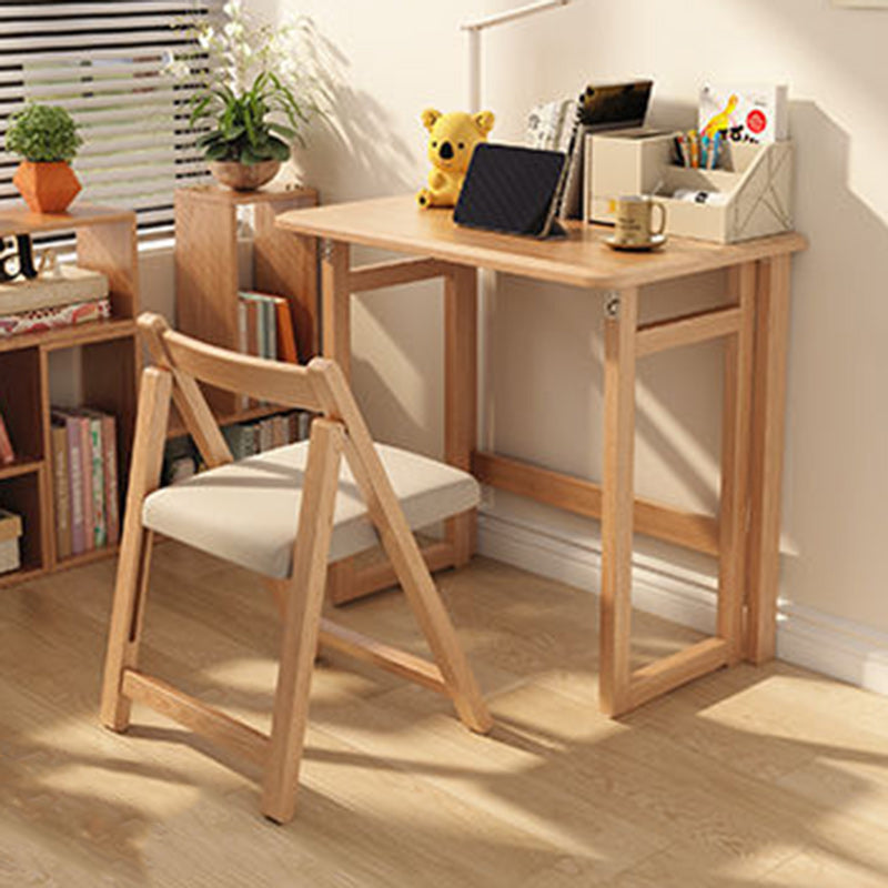 Modern Simplicity Rubber Wood Hardware Rectangular Foldable Desk &amp; Chair Set For Study
