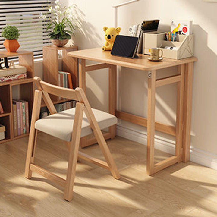 Modern Simplicity Rubber Wood Hardware Rectangular Foldable Desk &amp; Chair Set For Study