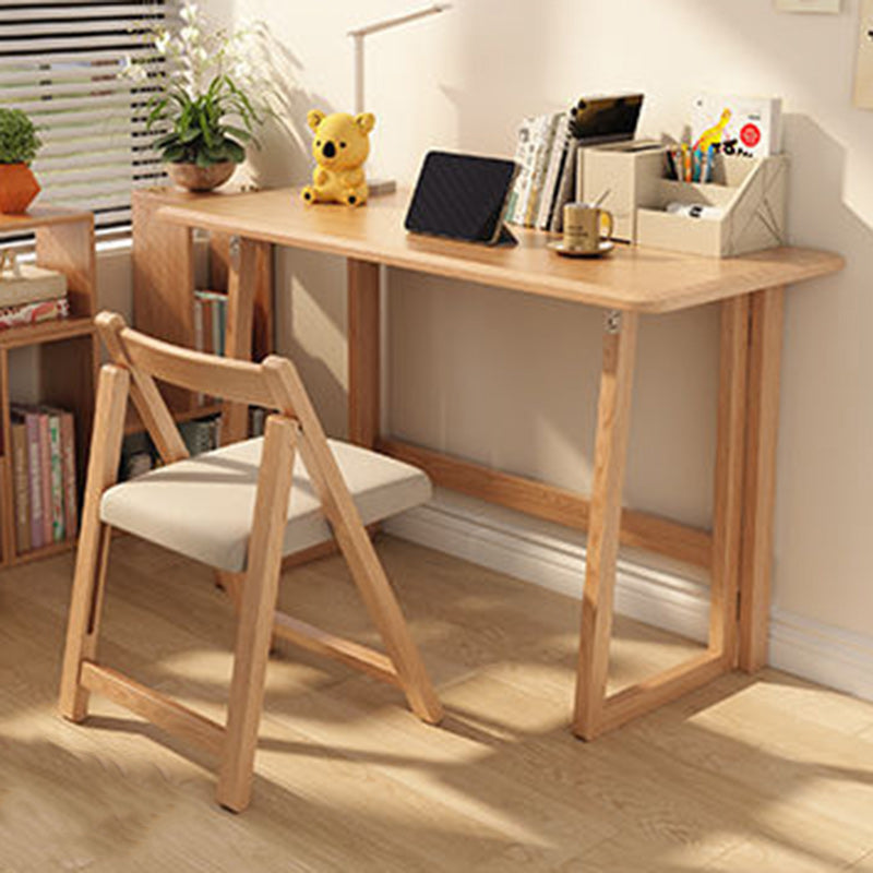 Modern Simplicity Rubber Wood Hardware Rectangular Foldable Desk &amp; Chair Set For Study