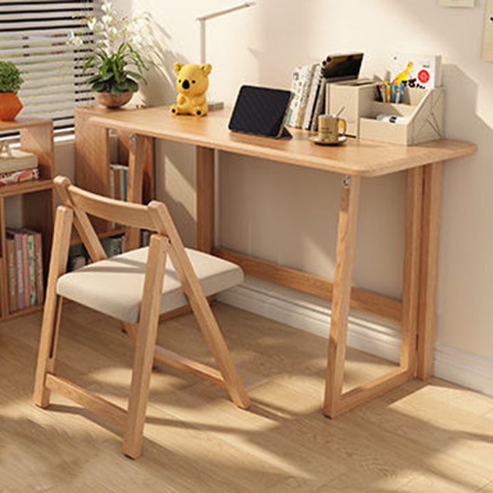 Modern Simplicity Rubber Wood Hardware Rectangular Foldable Desk &amp; Chair Set For Study