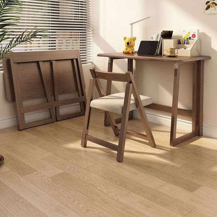 Modern Simplicity Rubber Wood Hardware Rectangular Foldable Desk &amp; Chair Set For Study