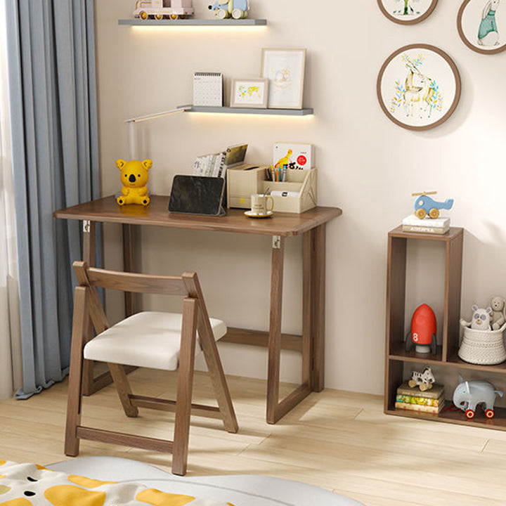 Modern Simplicity Rubber Wood Hardware Rectangular Foldable Desk &amp; Chair Set For Study