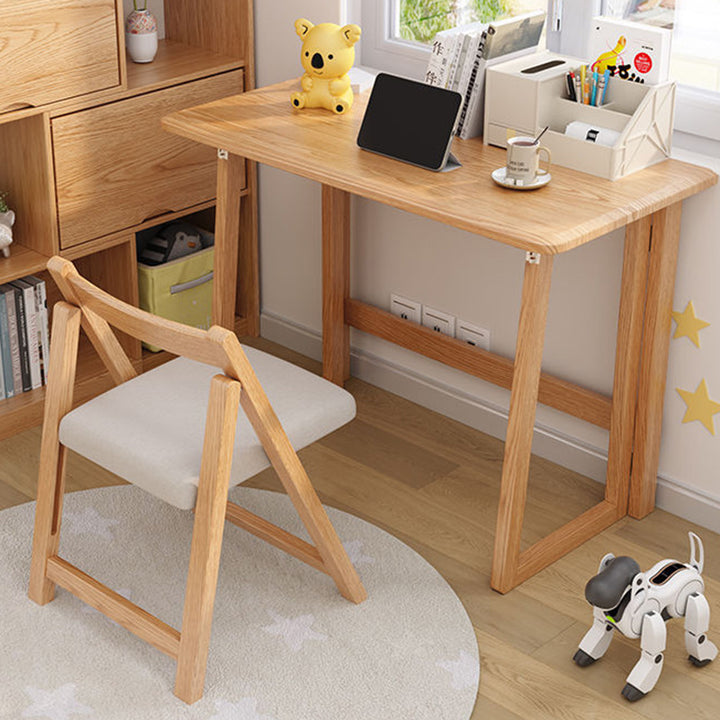 Modern Simplicity Rubber Wood Hardware Rectangular Foldable Desk &amp; Chair Set For Study