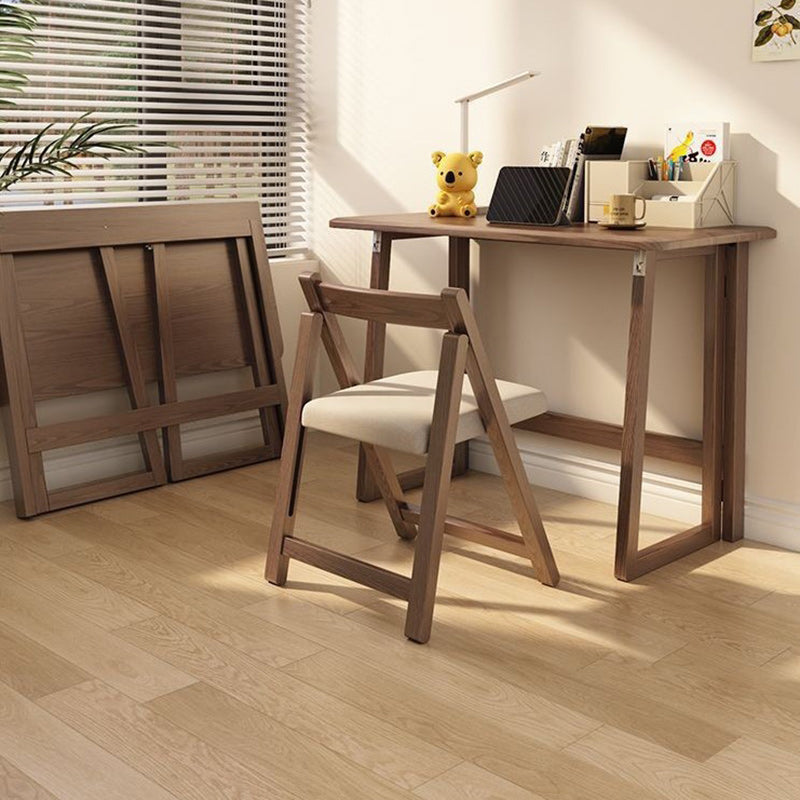 Modern Simplicity Rubber Wood Hardware Rectangular Foldable Desk &amp; Chair Set For Study